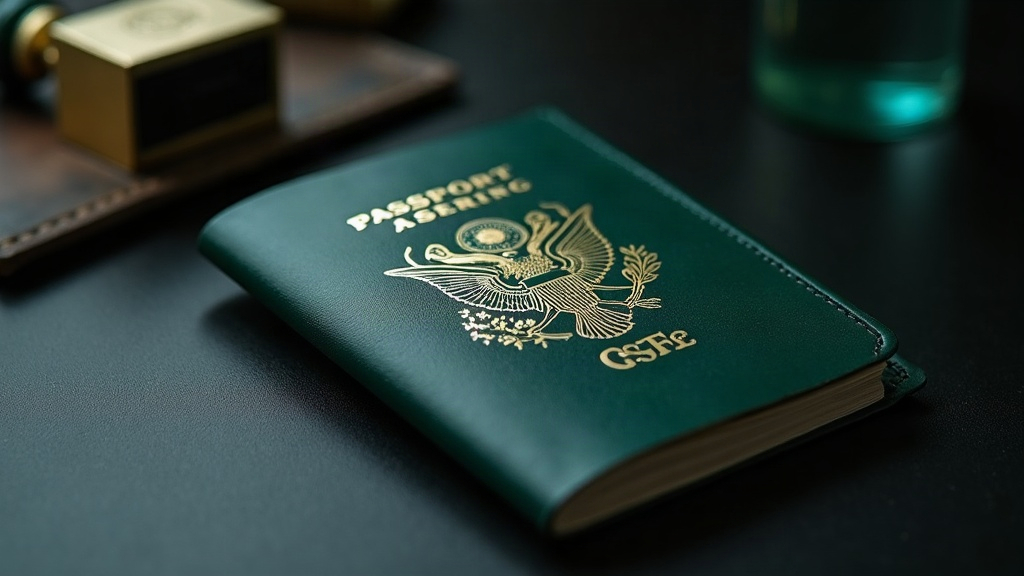 A passport and stamp, representing setting up a US LLC from Ireland