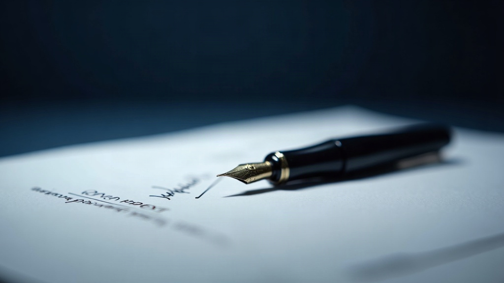 A pen on the signature line of a form, where the responsible party is named