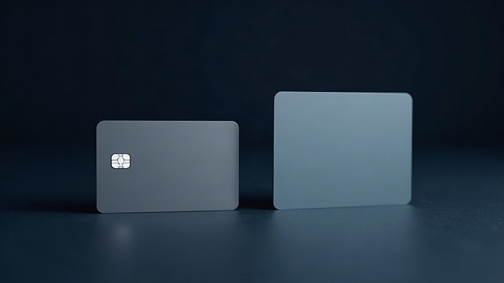 Two unbranded business banking cards side by side, representing a choice between two providers